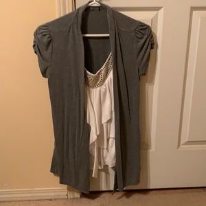 Top with shirt sleeve cover up. One piece